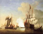 Monamy, Peter Stern view of the Royal William firing a salute oil painting